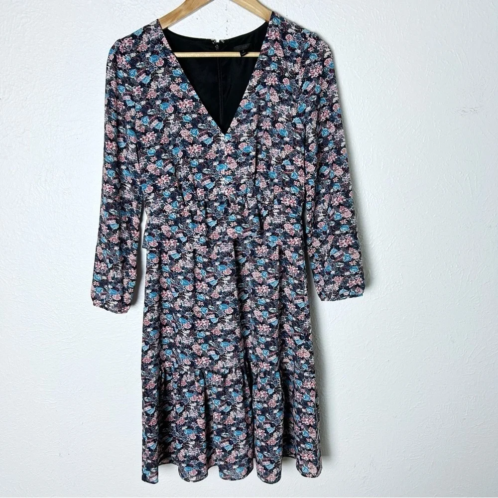 J. Crew Ruffle Hem Paisley Floral Midi Dress Sz 4 Ling Sleeve